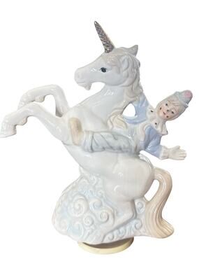 Vintage Flambro Rotating Clown Riding Unicorn Music Box